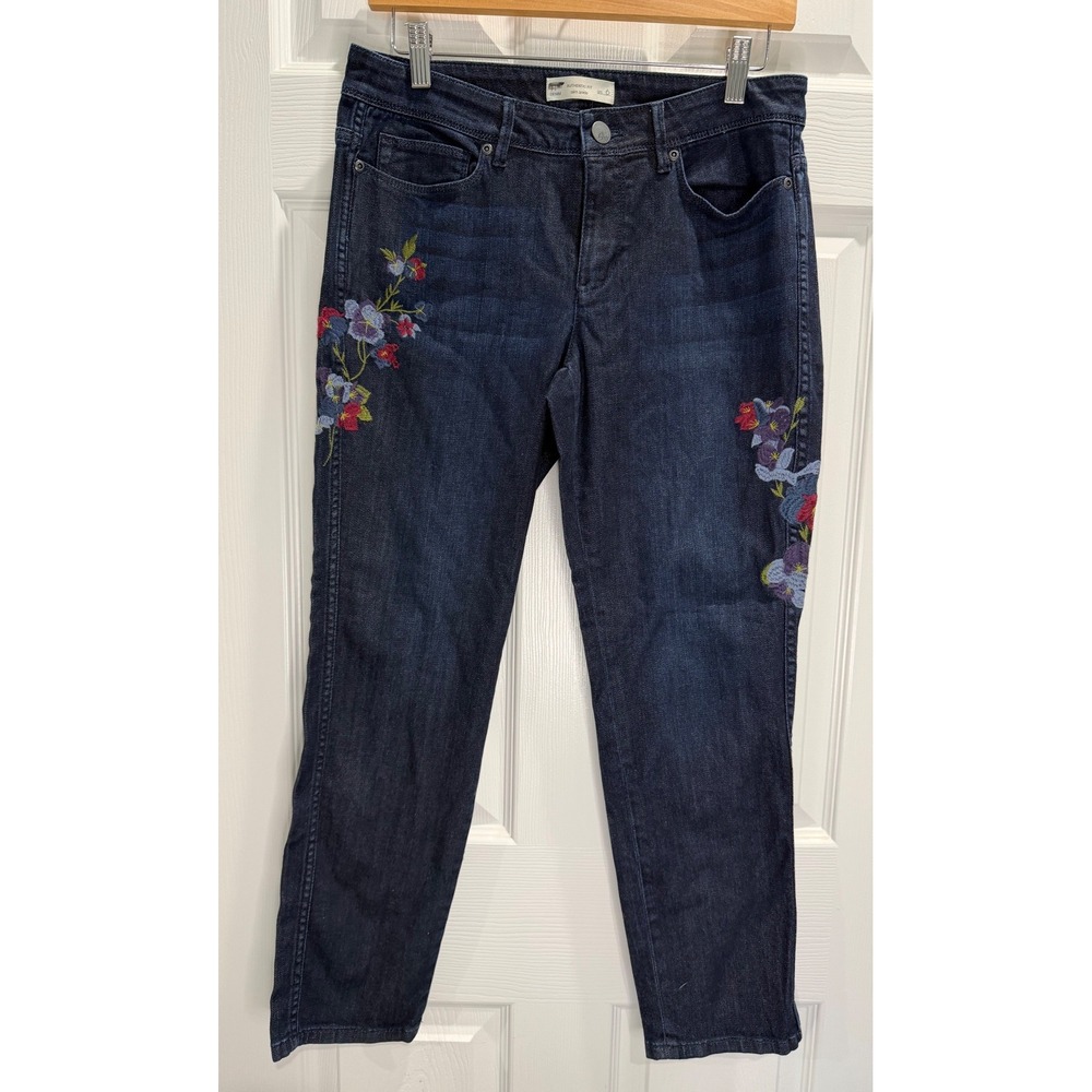 J. Jill Authentic Fit Slim Ankle Jeans Dark Wash Floral Embroidered‎ Womens 6